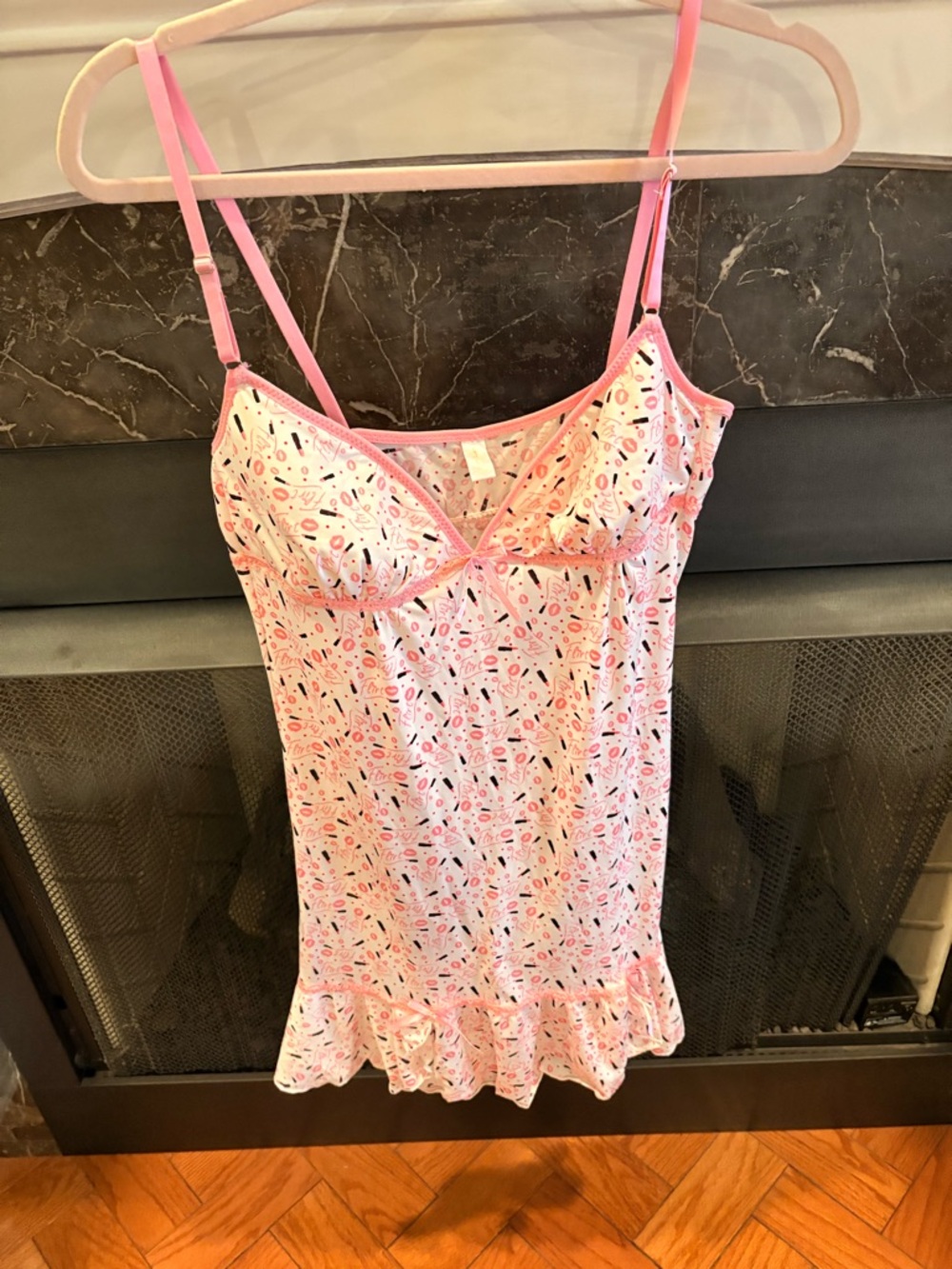 Pink Printed Lingerie Slip with Ruffle Hem